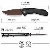CE250932 — Couteau Civivi Elite Brova Top Liner Lock Lame Acier CPM S35VN Marron Foncé Manche Aluminium Noir Livraison Gratuite