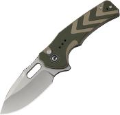 CIVC240662 — Couteau Civivi Vexron Lame Acier 14C28N 58-60 HRC Stonewash Drop-Point Manche G10 Vert et Tan Button Lock - Livraison Gratuite