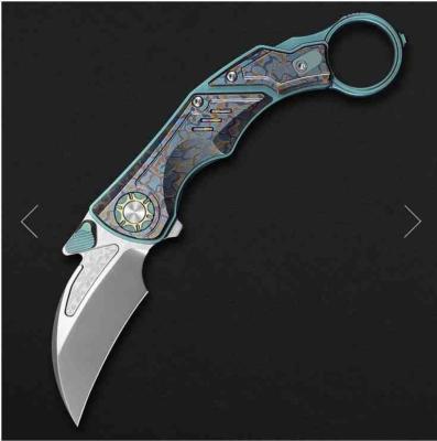 CRSPREDATORTGN Critical Strike Predator Karambit - Lame Acier M390 Manche Titane Teal & Camo Linerlock - Livraison Gratuite