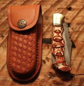 DM1285 Couteau Damas Pliant Twisted Wood Lame 128 Couches Etui Cuir - Livraison Gratuite