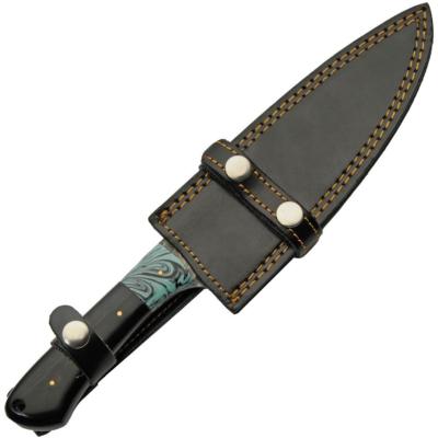 DM1305 Couteau de Chasse/Cuisine Lame Acier Damas 256 Couches Manche Corne Etui Cuir - Livraison Gratuite