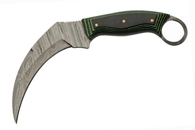DM1324 Couteau Damas Karambit Lame Acier Damas 256 Couches Etui Cuir - Livraison Gratuite