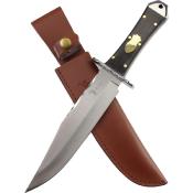 ER1001 Couteau Fixe Elk Ridge Bowie 1001 Lame Acier 3Cr13 Manche Bois Noir Étui Cuir - Livraison Gratuite
