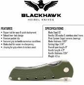 HBKBLKRG Heibel Knives - Couteau Blackhawk Olive Manche G-10 Lame Acier D2 Clip Point Linerlock - Livraison Gratuite