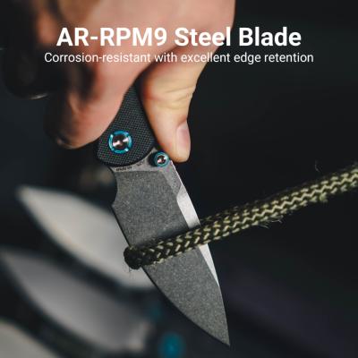 J1975BK — Couteau CJRB Latitude Lame Acier AR-RPM9 Drop Point Stonewash Manche G10 Noir Top Linerlock Flipper - Livraison Gratuite