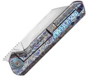 K1028A5 — Couteau Kansept Bulldozer Lame Acier CPM-20CV Stonewash Drop Point Manche Titane Finition Lightning Strike  Frame Lock Clip Livraison Gratuite
