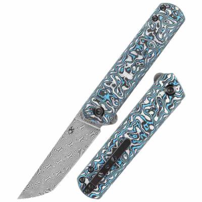 K2020T2 – Couteau Kansept Foosa Slipjoint Lame Tanto Acier Damas Manche Farbone Bleu/Blanc - Livraison Gratuite