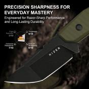 KI1086A1 Kizer Quartz – Couteau Fixe Compact | Lame Acier AEB-L Blk | Manche G10 OD Green | Étui Kydex  - Livraison Gratuite