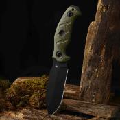 KI1105A4 Kizer Sheepdog Survival – Couteau lame fixe Acier 1095 Black Manche Green Micarta Housse kydex - Livraison Gratuite  