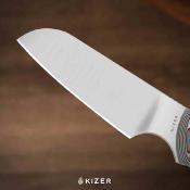 KI1131A2 — Couteau Kizer Whip Tail Lame Acier AEB-L Sheepsfoot Satinée Manche Micarta Vortex et G10 GID Étui Kydex - Livraison Gratuite