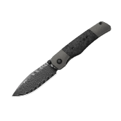Ki3685A1 Kizer Coywolf | Couteau Lame Drop Point Acier Damas Acid-Washed | Manche Titanium & Carbon Fiber Frame Lock - Livraison Gratuite