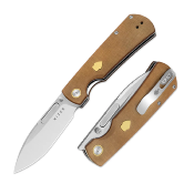 KIV4726A1 Couteau Kizer Retro Lame Drop Point Acier Nitro-V Manche Micarta & Laiton Pivot Bearing Liner Lock - Livraison Gratuite