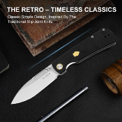 KIV4726A2 Couteau Kizer Retro Lame Drop Point Acier Nitro-V Manche G10 & Laiton Pivot Bearing Liner Lock - Livraison Gratuite