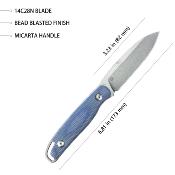 KUB357D Couteau Kubey Dust Devil Blue Lame Spear Point Acier 14C28N Manche Micarta Étui Kydex – Livraison Gratuite