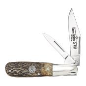 QGSH281 Queen USA Genuine Stag Barlow – Couteau Pliant Traditionnel Clip & Pen Lame Acier 1095 Carbone Manche Bois de Cerf Slip Joint - Livraison Gratuite