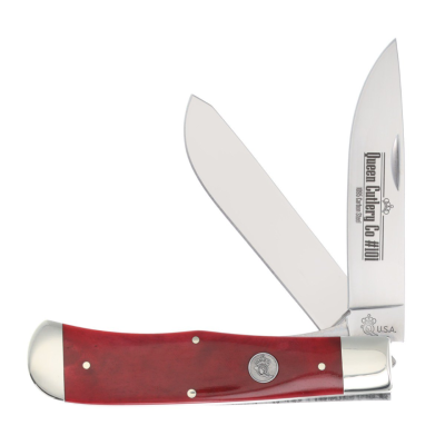 QRSB206L Queen USA Jumbo Trapper Red Bone – Couteau Pliant Traditionnel Lame 1095 Carbone Manche Os Liner Lock - Livraison Gratuite