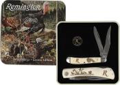 R15687 Coffret Collector Remington Turkey Tin – 2 Couteaux Pliants – Lames Acier Inox – Manche Os Blanc – Boîte Métal Vintage - Livraison Gratuite