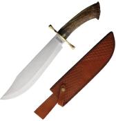 RR2590 Poignard Rough Ryder Crown Stag Bowie Lame Acier Inox Manche Bois de Cerf Etui Cuir - Livraison Gratuite