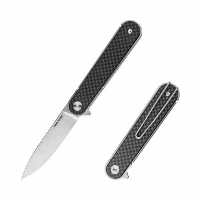 RS8061AF — Couteau Real Steel Iris Lame Acier Sandvik 12C27 Drop Point Satiné Manche Carbone et G10 Noir Linerlock - Livraison Gratuite