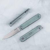 RS8061BN Real Steel IRIS – Couteau Pliant Liner Lock | Lame Drop Point 12C27 Satinée | Manche G10 Jade Naturel - Livraison Gratuite