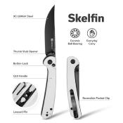 S250071 Sencut Skelfin White | Lame Clip Point Acier 9Cr18MoV Manche G10 | Button Lock | Roulement Céramique - Livraison Gratuite