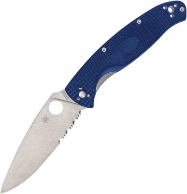 SC142PSBL — Couteau Spyderco Resilience Lame Acier CPM-S35VN Drop Point Partiellement Dentelée Satinée Manche FRN Bleu Liner Lock - Livraison Gratuite