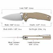 TVTY20NG14 Trivisa Corvus-03N – Couteau pliant Button Lock Lame Acier 14C28N Bead Blasted Manche Tan G10 - Livraison Gratuite