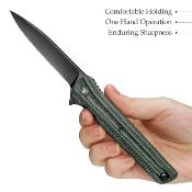 TVTY28GM14 Couteau Trivisa Seagull-G Drop Point Lame Acier 14C28N Manche Micarta Vert Bearing Liner Lock - Livraison Gratuite