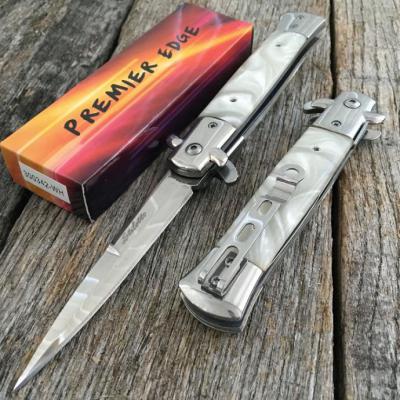 Couteau Stiletto White Italian Mafia A/O Lame Acier Inox Manche Acier/Abs Linerlock CN300342WH - Free Shipping