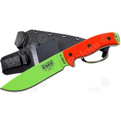 Couteau de Survie ESEE Model 6 Lame Carbone 1095 Venom Green Manche Orange G-10 Etui Kydex Made USA ES6PVG - Free SHipping