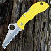Couteau Spyderco Manbug Salt Lame Acier H1 Serrated Manche Yellow FRN Lockback Made Japan SCMYLS - Free Shipping