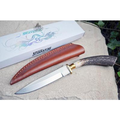 Skinner Couteau de Chasse Hunter Acier Carbone Manche Bois de Cerf Etui Cuir SS7016 - Free SHipping