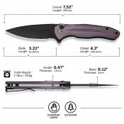 CIVC240913  CIVIVI Kitefin – Couteau pliant Button Lock Lame Acier 14C28N Black Manche Purple Aluminum - Livraison Gratuite