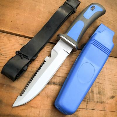 CN210424BL Rite Edge Divers Knife Blue – Couteau Fixe Polyvalent 420J2 Lame Dentelée Manche Caoutchouc Étui ABS - Livraison Gratuite