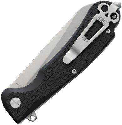 DGRSEBKRSWS — Couteau Daggerr Knives Smoke Eater DL Lame Acier 8Cr14MoV Sheepsfoot Partiellement Dentelée Stonewashed Manche FRN Noir Linerlock Ouverture Flipper Brise-Glace - Livraison Gratuite