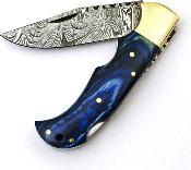 FHKBLU001 Couteau FH Knives Damas Blue Pliant Lame 128 Couches Etui Cuir - Livraison Gratuite