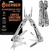 Gerber Suspension-NXT – Multitool 15 Fonctions Lame Acier Inox Satin, Manches Acier Inox Ajourés, Clip Poche – Livraison Gratuite