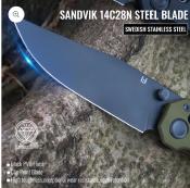 HTK03GRN Couteau Hightron Pathwright HK03 Clip Point Lame Acier 14C28N Manche G10 Vert OD Sécurité Axis Lock - Livraison Gratuite