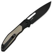 J1963BDE CJRB Cutlery Droma – Manche Alu Noir & G10 Désert, lame Drop Point AR-RPM9 finition noir - Livraison Gratuite