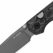 KIV34582BDA2 Couteau Kizer Begleiter 2.9 | Lame Acier BD1N Gray PVD | Manche Micarta Vortex Noir et Blanc | Livraison Gratuite