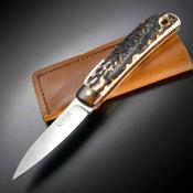 KOT422514 Couteau de Poche Artisanal Kotoh Made in Japan | Lame Acier D2 | Slipjoint & Manche Bois de Cerf - Livraison Gratuite