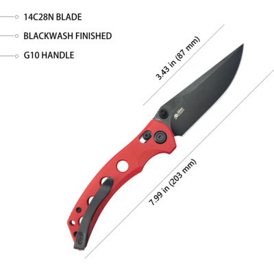 KUB172E Couteau Kubey Hound Red Lame Acier 14C28N Crossbar Lock - Livraison Gratuite