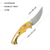 KUB173G Couteau Kubey Scimitar Ultem Lame Acier 14C28N Pivot Roulement à Billes Liner Lock - Livraison Gratuite