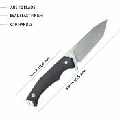 KUB184E Kubey Swordfish Tanto – Lame Fixe Acier AUS-10 Stonewash Manche G10 Noir Housse Kydex - Livraison Gratuite