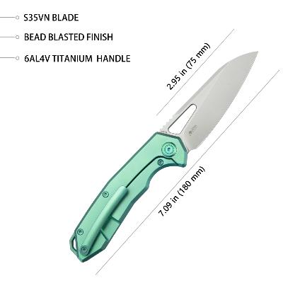 KUB284C Couteau KUBEY Vagrant Jade Titane Lame Acier CPM-S30V Sandblast IKBS - Livraison Gratuite