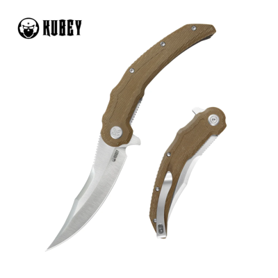 KUB346D Couteau Kubey Wave Crest – Couteau Pliant Pikal | Lame Satin Acier 14C28N | Manche Micarta Brown Roulements Billes - Livraison Gratuite