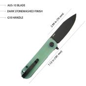 KUB371D Couteau Kubey NEO Jade Lame Acier AUS-10 Blackwash IKBS - Livraison Gratuite
