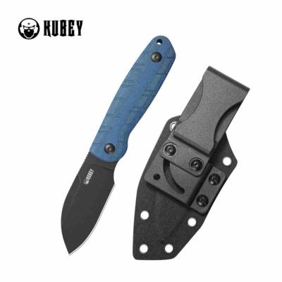 KUB455C Kubey Microburst Blue – Couteau Fixe Lame Acier 14C28N Blackwash Manche Micarta Bleu Housse Kydex  – Livraison Gratuite