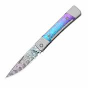 Ki2670A4 Kizer - Couteau Little Grand Manche Titane Cristallisé Lame Acier Damas Drop Point Slip Joint - Livraison Gratuite