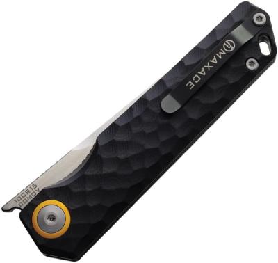 MAXMM482A — Couteau Maxace Baby Racoon V Lame Acier 10Cr15CoMoV Satin Drop-Point Manche G10 Noir Linerlock - Livraison Gratuite